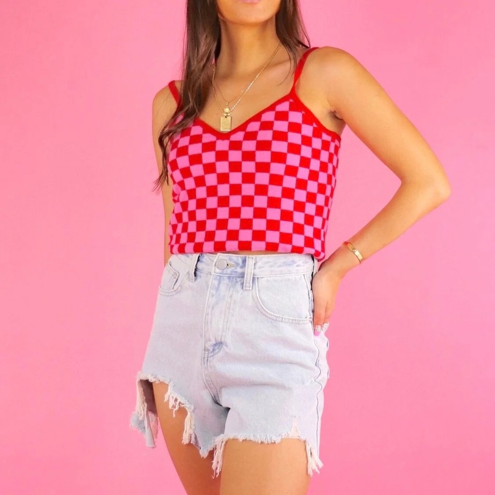 NWOT Pretty Garbage Checkered Knit Top